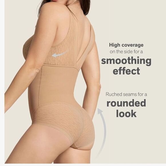 Leonisa Sheer Stripe Detail‎ Sculpting Bodysuit beige size M NWT in packaging - Picture 3 of 6